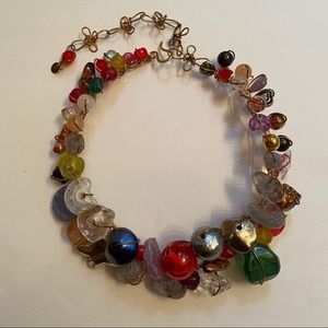 ABRA COUTURE NECKLACE CHOKER BEADS HANDMADE MULTI COLOR BLUE SILVER RED 16”